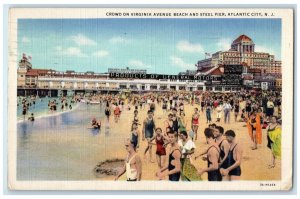 1934 Crowd On Virginia Avenue Beach And Steel Pier Atlantic City NJ Postcard