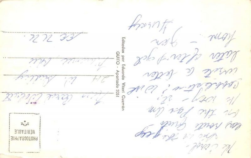 Quito Ecuador Man Smoking by Equator Monument Tinted Real Photo PC AA109279