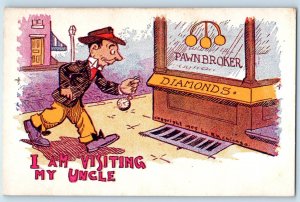 c1910's Old Man With Clock I Am Visiting My Uncle Pawnbroker Diamonds Postcard