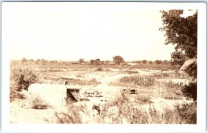 c1930s Ojinaga, Chihuahua, Mexico RPPC Valley Farm House Donkey Real Photo A135