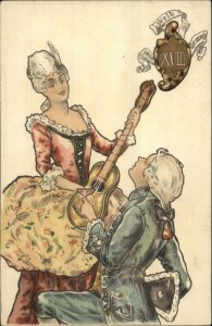 Music Wine Guitar Victorian Beautiful Woman Fine Lithograph Postcard c1900