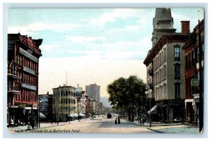 c1910's Utica New York NY, Genesee St. And Butterfield Hotel Trolley Postcard