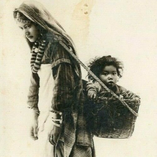 Nepali Mother Nepal Child Baby Basket Backpack RPPC Photo Vintage Postcard