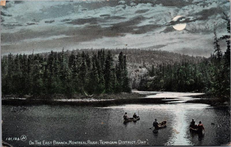 On The East Branch Montreal River Temagami Ontario ON Canoe Antique Postcard D45