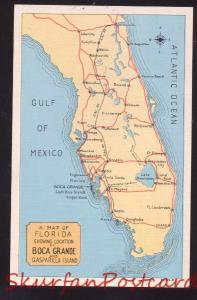 A MAP OF FLORIDA BOCA GRANDE FLA. VINTAGE MAP POSTCARD