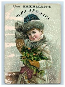 Sherman's Mocha & Java Christmas Scene Child in Fancy Coat & Hat in Snow P49