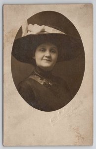 RPPC Cumberland MD Pretty Victorian Woman Portrait Large Hat Photo Postcard M28