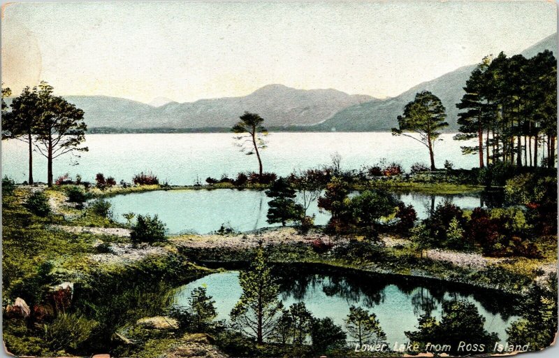 Lower Lake Ross Island Mountains Antique Postcard DB UNP Unused British Isles 