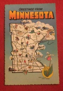 RETRO POSTCARD NEW - GREETINGS FROM MINNESOTA   MAP (KK01)