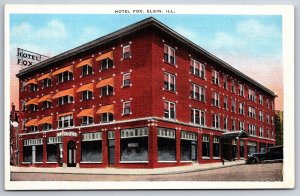 Elgin Illinois~Hotel Fox~Fireproof~Drug Store & Barber Ground Floor~1930s Linen