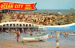 New Jersey Beach Scene OCEAN CITY, NJ 1960s Greetings Chrome Vintage Postcard