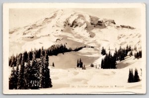 Mt Ranier From Paradise In Winter Washington RPPC Real Photo Postcard A31