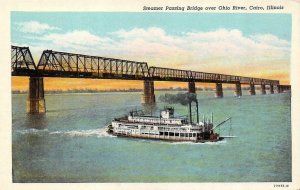 CAIRO Illinois IL  STEAMER SHIP Passing Under OHIO RIVER BRIDGE ca1940s Postcard