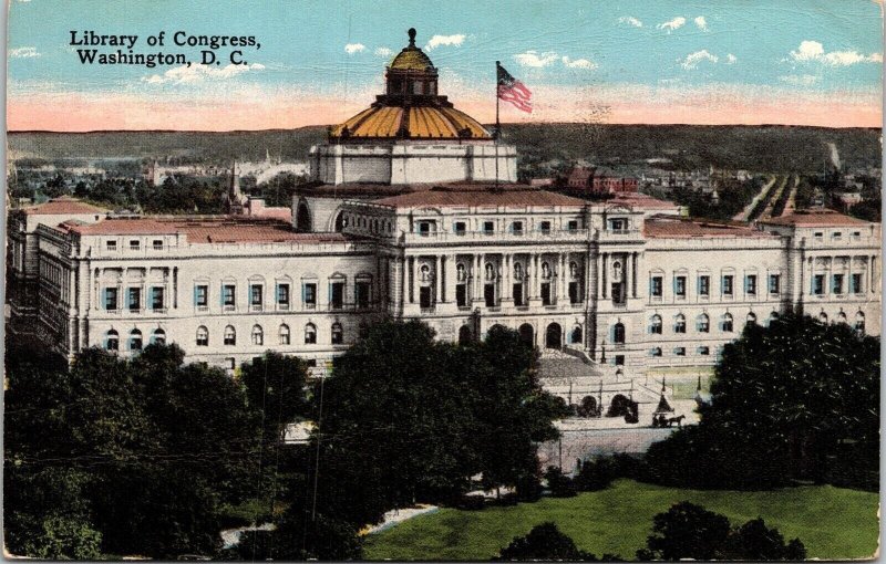 Library Congress Washington DC Antique Postcard PM Cancel WOB Note DB 1c Stamp 