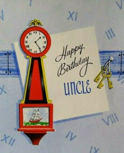 Mid Century Modern Clock Skeleton Key Uncle Birthday Greeting Card Vintage Retro 