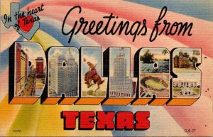 Texas Greetings From Dallas Large Letter Linen