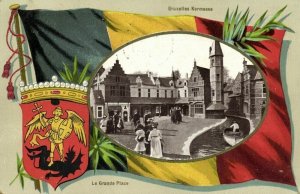 belgium, BRUSSEL BRUXELLES, Grande Place, Exposition Expo (1910) Flag Postcard