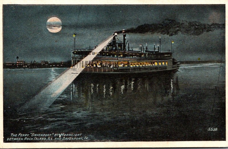 Iowa Davenport The Ferry Davenport By Moonlight