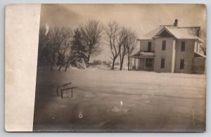 RPPC Farmhouse In Snow Thompson Family Salem IA Postcard U30
