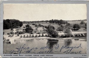 Postcard Indiana Cedar Lake Surprise Park Golf Course Parked Cars 1940s V184