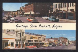 PRESCOTT ARIZONA DOWNTOWN STREET SCENE 1950's CARS TRUCKS VINTAGE POSTCARD