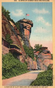 Postcard 1945 Glimpse of Chimney Rock & Pavilion Cliff Dwellers North Carolina