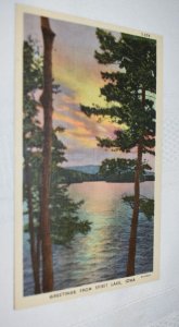 Greetings from Spirit Lake Iowa Postcard S-376 4A-H225 C. T. Lake Shore Scenes