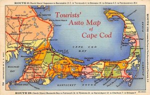 Tourists' Auto Map of Cape Cod USA Map Unused 