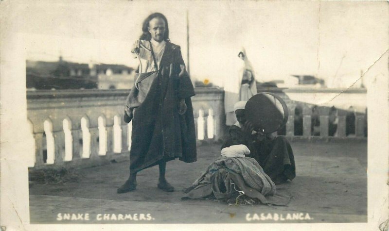Snake charmer Casablanca Morocco real photo postcard