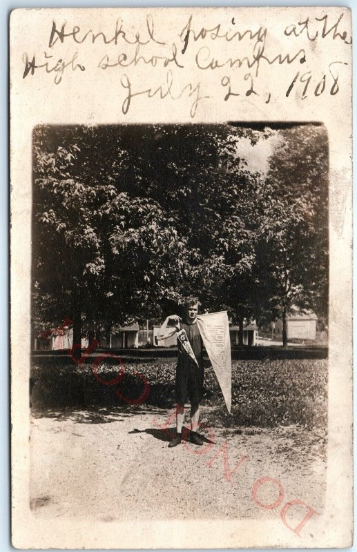 1908 Ligonier, IN / PA? Athlete RPPC High School Championship Pennant Photo A127