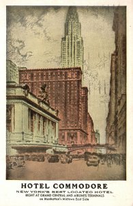 Vintage Postcard 1954 Hotel Commodore Best Hotel Midtown Manhattan New York City