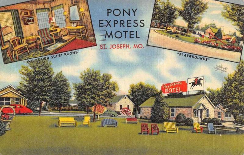 St Joseph Missouri Pony Express Motel Multiview Antique Postcard K101159