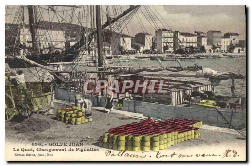 Old Postcard Pottery Ceramic Golfe Juan Wharf Loading Pignattes Boat TOP