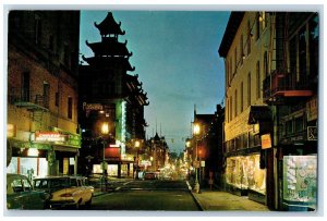 1963 Chinatown At Night Classic Cars Street Light San Francisco CA Postcard 