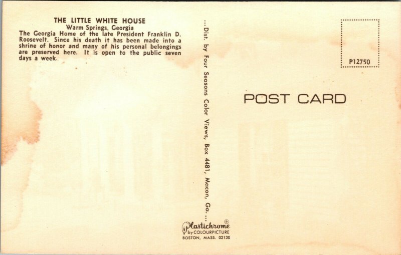 Vtg Little White House Franklin D Roosevelt Warm Springs Georgia GA Postcard