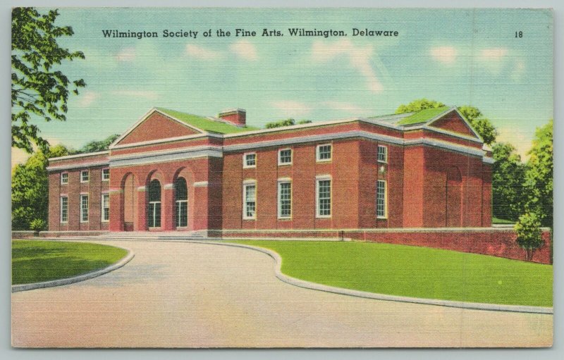 Wilmington Delaware~Society Of Fine Arts Building~1940s Linen Postcard