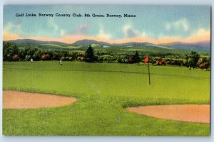1940 Norway Maine Postcard Golf Links Country Club 9th Green Field Course Linen