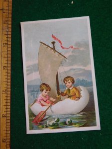 1870s-80s Kids Riding in Row Boat Made of an Egg Shell Victorian Trade Card F37