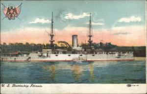 US Navy Battleship USS Illinois 72-14 c1910 Postcard
