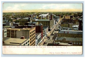 Bird's Eye View Looking East From St. Paul And Main Sts. Rochester NY Postcard 