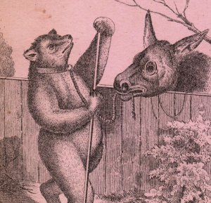 1870s-80s Engraved Morse's Yellow Dock Quack Med Anthropomorphic Bear Donkey F49