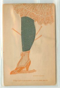 c1907 Novelty Postcard 1157 Ladys Leg Pin-Cushion Stocking You Can Stick Pins In