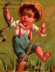 Victorian Trade Card Reed's Mend & Boys Clothing Philadelphia PA Snake! M10