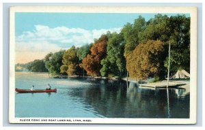 Lynn MA Sluice Pond and Boat Landing Canoe Postcard Massachusettes