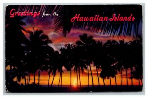 Vintage 1960's Postcard Greetings From The Hawaiian Islands - Palm Trees Sunset