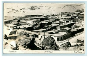 Vintage Tocopilla Chile Aerial View Posted RPPC Photo Postcard 