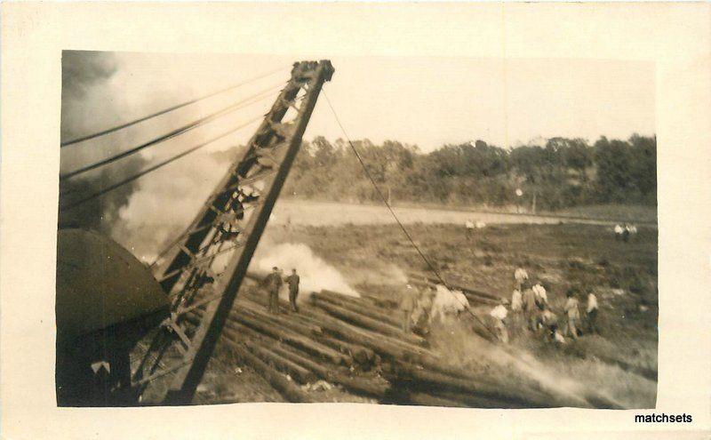 1920s Logging Lumber Workers Crane Boom RPPC real photo postcard 8997