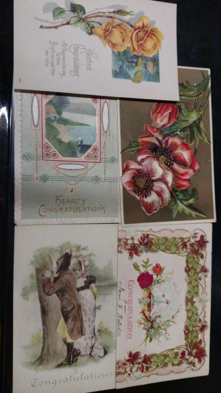 Group of 9 Congratulations Miscellaneous Greetings on  Antique Postcards L926