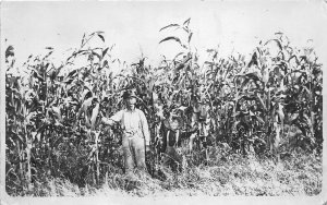 F42/ Occupational RPPC Postcard c1910 Farmer in Corn Field Pipe 6