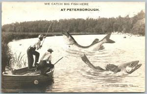 PETERBOROUGH CANADA FISHING EXAGGERATED ANTIQUE REAL PHOTO POSTCARD RPPC